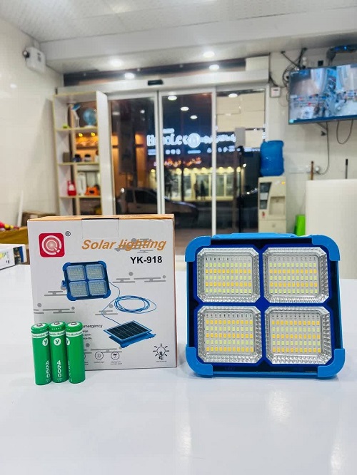 پروژکتور خورشیدی چندکاره YK-918 مدل Solar Lighting با پنل خورشیدی و پاوربانک